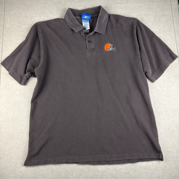 NFL Other - Reebok NFL Polo Shirt Men M Brown Cleveland Browns Logo Football Team Cotton Y2K